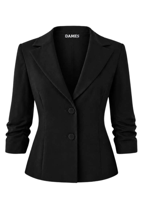 Sacou negru elegant cambrat cu revere si maneca incretita
