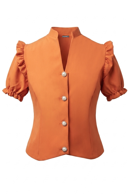 Sacou oranj cambrat cu maneca scurta si detalii decorative