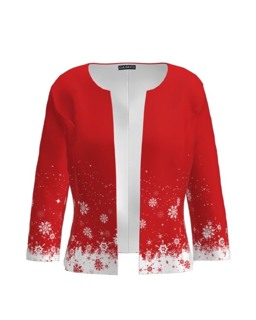 Sacou rosu cambrat imprimat Fulgi de zapada CMD1499 - Img 1