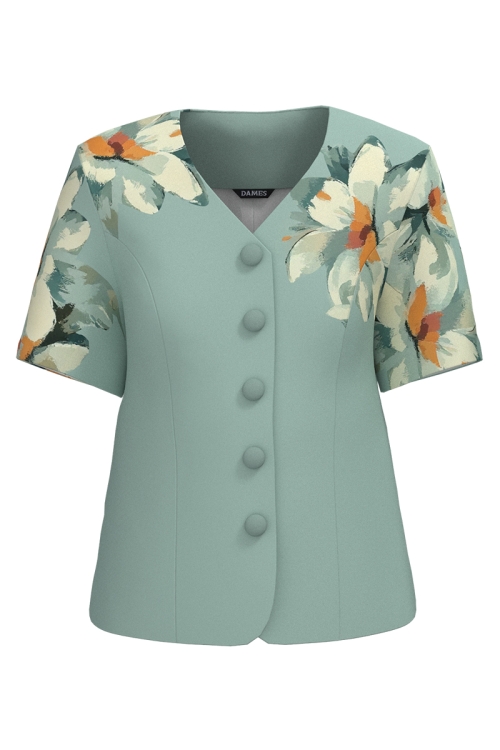 Sacou vernil cambrat cu maneca scurta imprimat floral