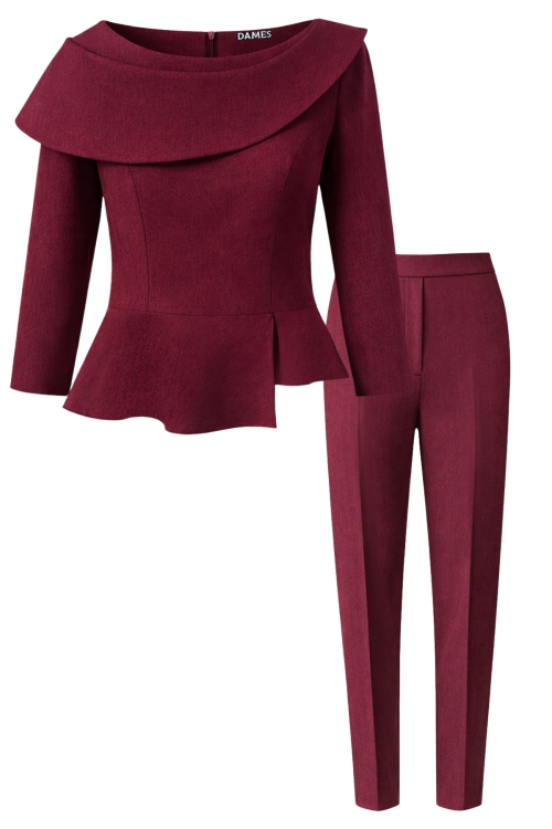 Set dama bordo bluza si pantalon conic din stofa fina Valeria