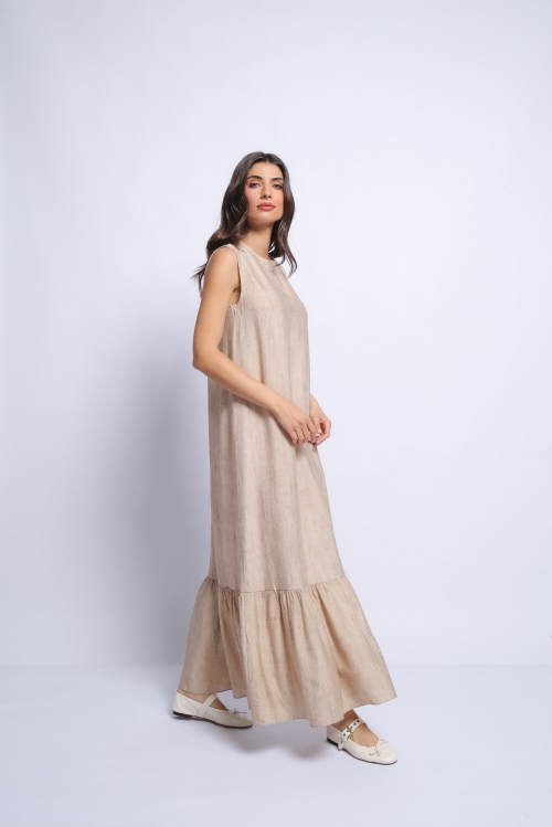 Set rochie lunga bej fara maneci si jacheta din rayon - Img 4