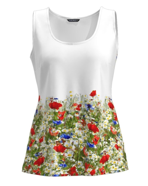 Top casual alb imprimat flori de camp CMD1009