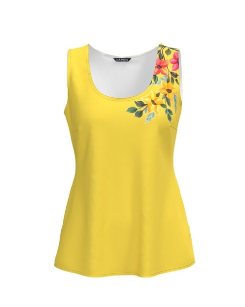 Top casual galben imprimat cu model floral CMD3748