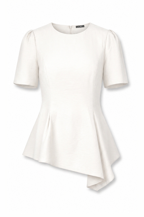 Bluza alba asimetrica din vascoza cu pliuri