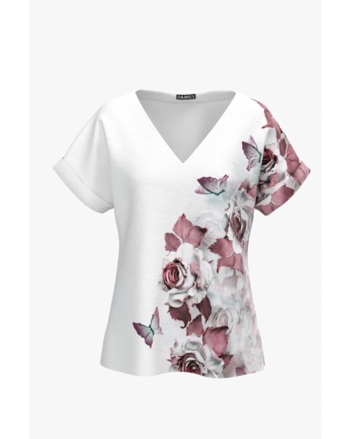 Bluza alba cu print floral CMD561 - Img 1