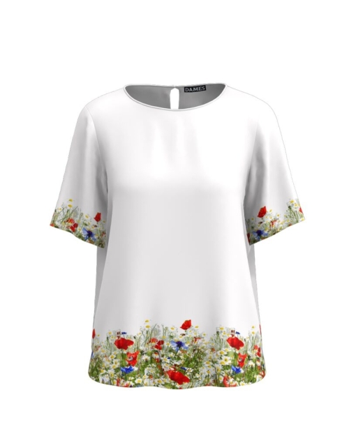 Bluza alba de vara cu maneca scurta si imprimeu Flori de camp CMD755 - Img 7