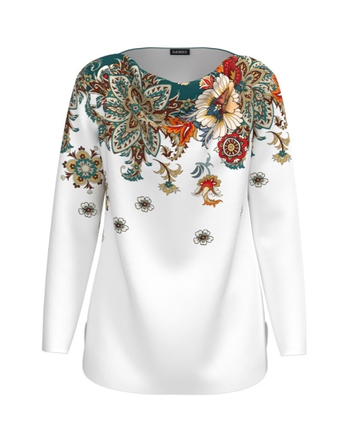 Bluza alba din catifea imprimata cu model floral CMD1304