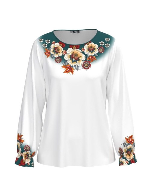 Bluza alba imprimata cu model floral CMD3913