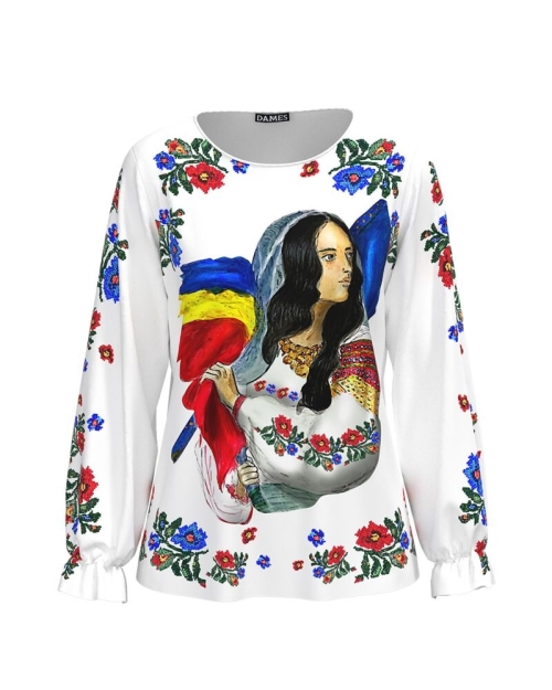 Bluza alba imprimata cu model Romancuta CMD3758