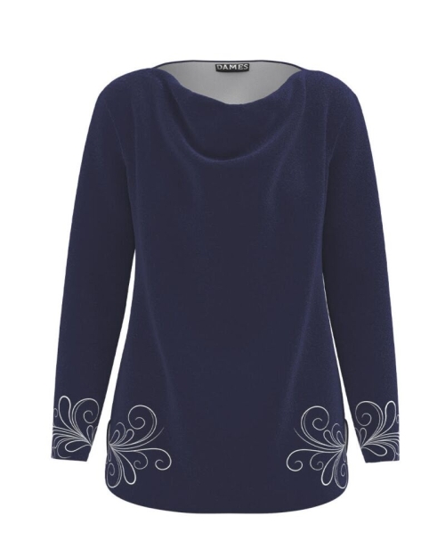 Bluza albastra din catifea cu imprimeu Floral CMD3718