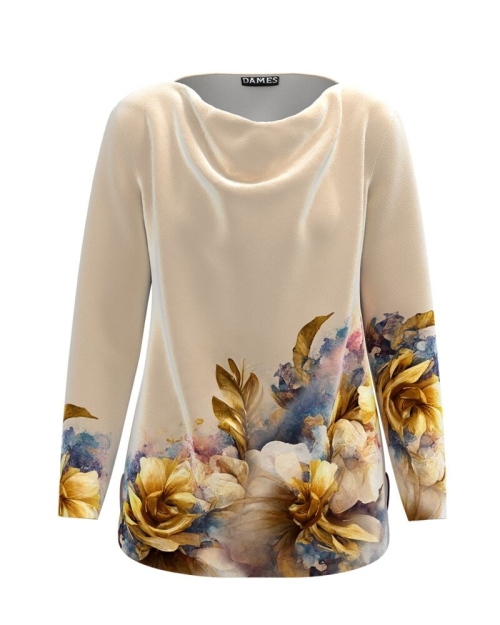 Bluza bej din catifea cu imprimeu floral CMD4671