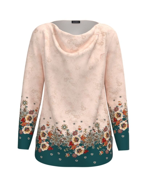 Bluza bej din catifea imprimata cu model floral CMD3316 - Img 1