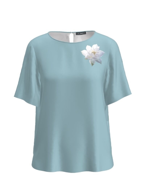 Bluza bleu cu maneca scurta imprimata cu model floral CMD4232