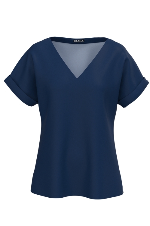 Bluza bleumarin de vara cu maneca raglan si decolteu in V