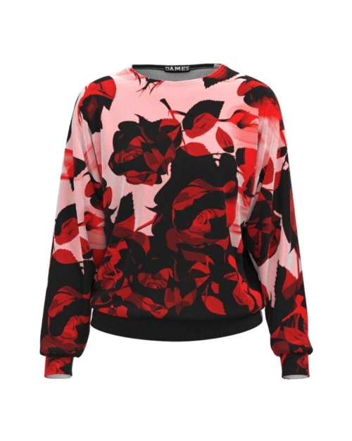 Bluza cu imprimeu trandafiri tip hanorac din catifea CMD5059 - Img 1