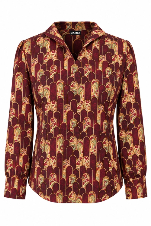 Bluza dama eleganta cu imprimeu geometric bordo