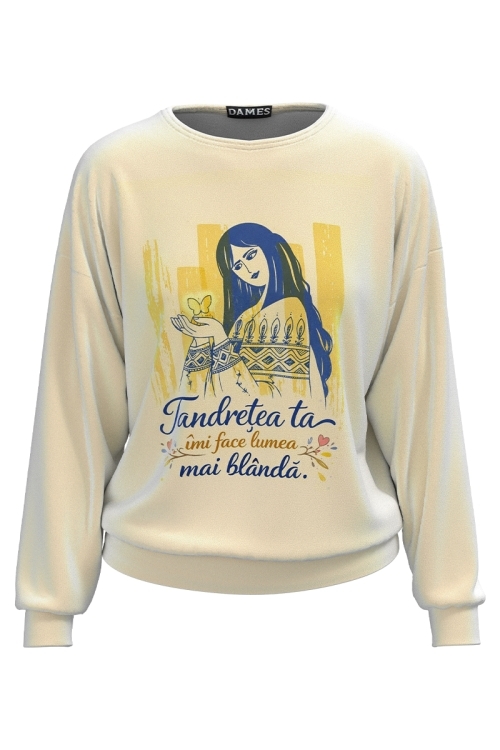 Bluza din catifea cu mesaj Tandrete