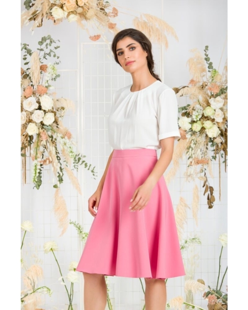 Bluza eleganta alba din vascoza cu plii CMD839 - Img 2