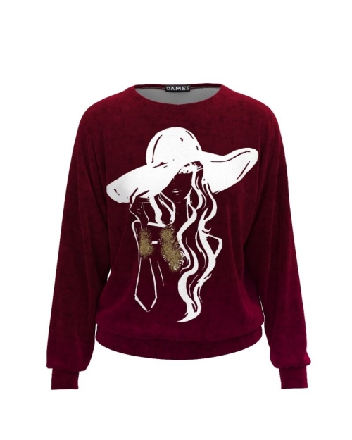 Bluza grena tip hanorac din catifea CMD498 - Img 1
