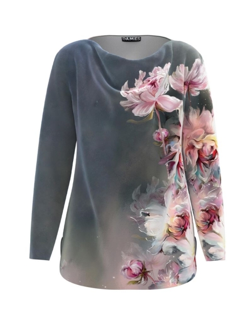 Bluza gri din catifea cu imprimeu floral CMD4198