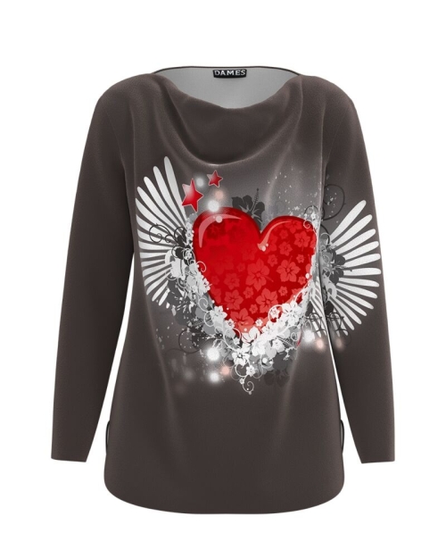 Bluza gri din catifea cu imprimeu inima CMD1852
