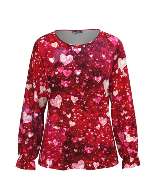 Bluza in nuante de rosu imprimata cu model inimi CMD5037