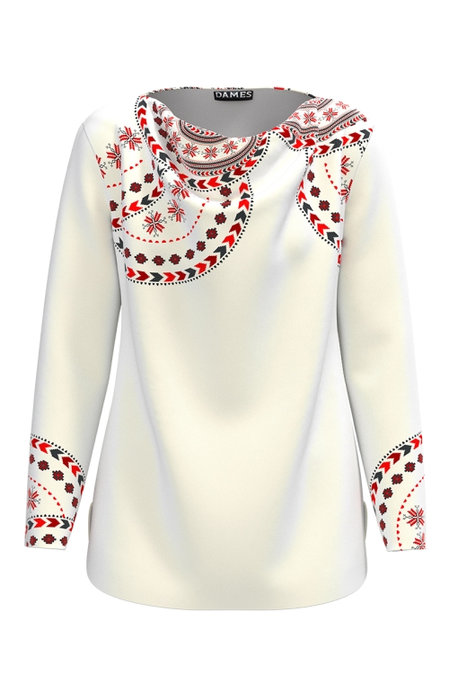 Bluza ivory din catifea cu imprimeu traditional SS25