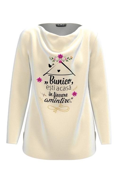Bluza ivory din catifea cu mesaj pentru Bunica