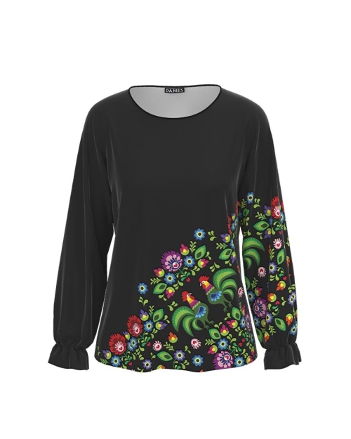 Bluza neagra cu maneca lunga imprimata Floral CMD1360