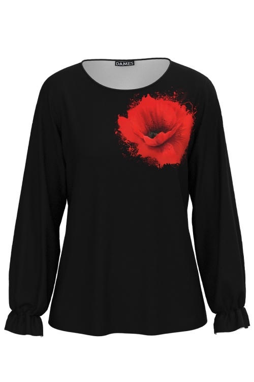 Bluza neagra cu maneca lunga imprimata floral SS25
