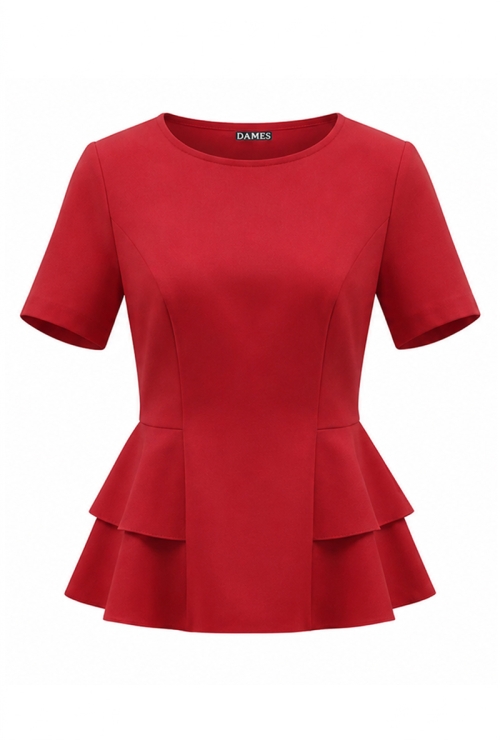 Bluza rosie cambrata cu volane laterale si maneca scurta