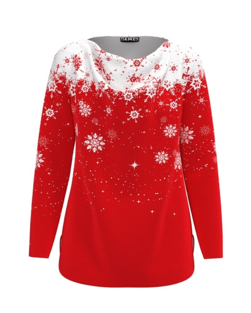 Bluza rosie din catifea cu imprimeu Stelute de gheata CMD3403