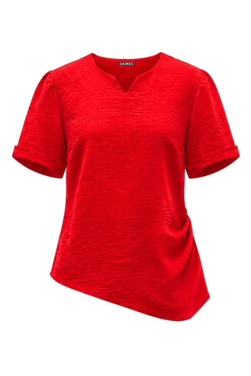 Bluza rosie din vascoza cu decolteu in V si maneca scurta