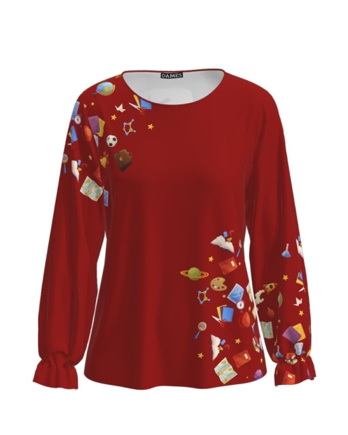 Bluza rosie imprimata cu model Back to school CMD3150 - Img 1
