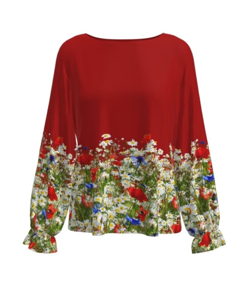 Bluza rosie imprimata Flori de camp CMD532
