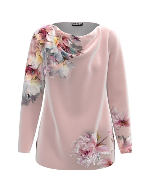 Bluza roz din catifea cu imprimeu floral CMD4208