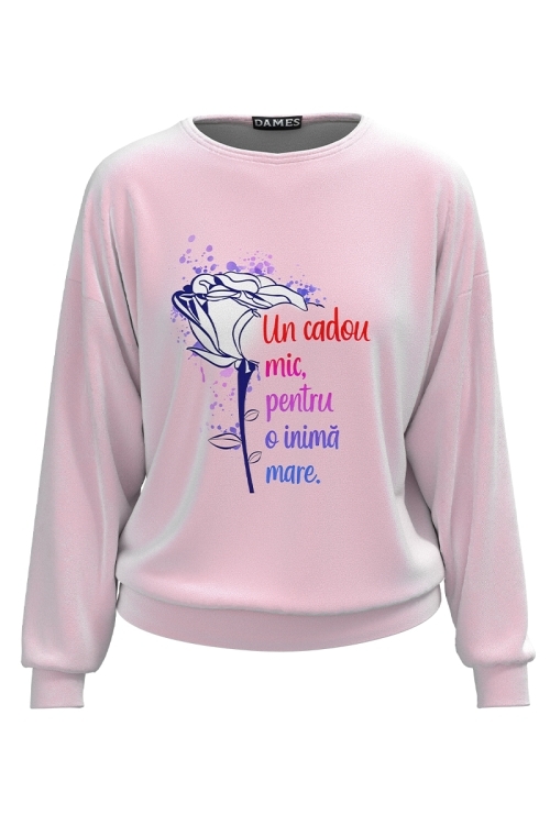 Bluza roz din catifea cu mesaj Cadou
