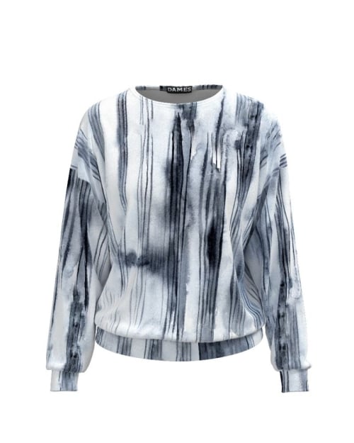 Bluza tip hanorac din catifea cu imprimeu alb- gri CMD489 - Img 1