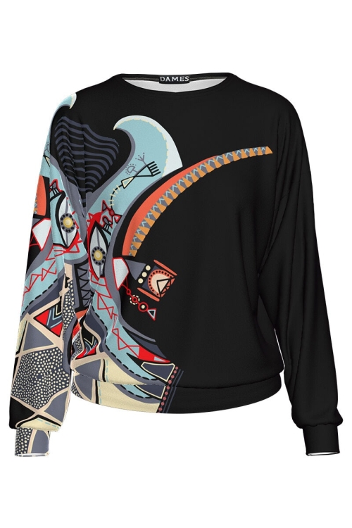 Bluza tip hanorac din catifea cu imprimeu multicolor CMD1318 - Img 2