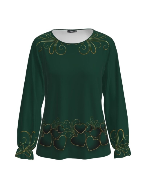 Bluza verde cu maneca lunga imprimata inimi CMD1962