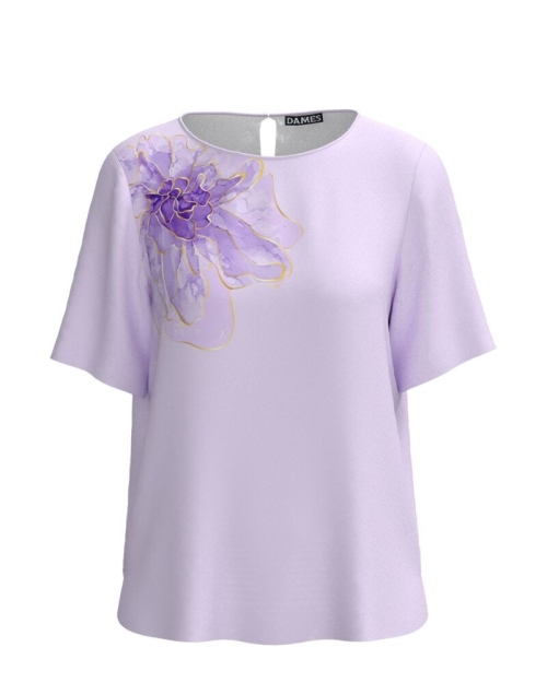 Bluza violet cu maneca scurta imprimata cu model floral CMD4588 - Img 1