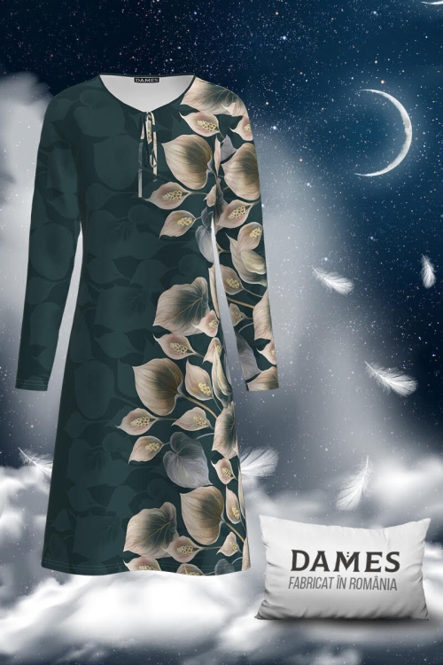 Camasa de noapte verde cu imprimeu floral CMD1921 - Img 2