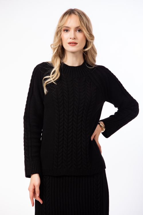 Compleu dama fusta si bluza negru din tricot - Img 2