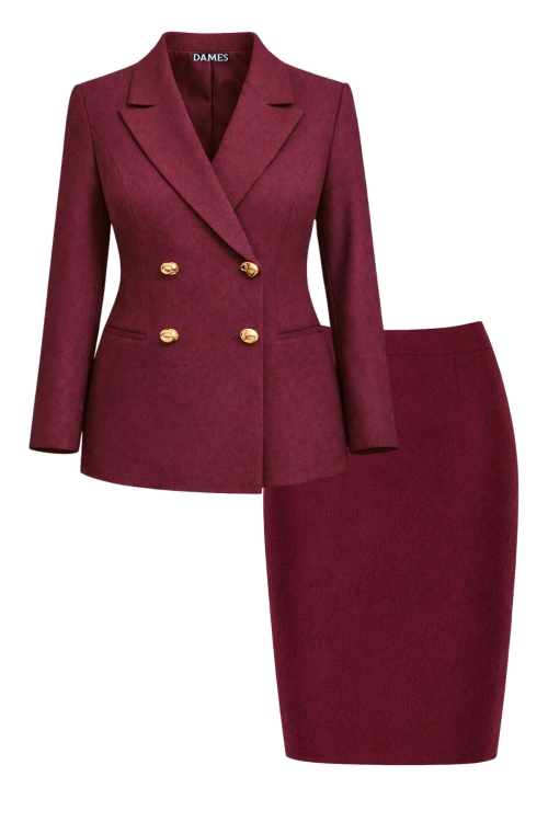 Costum dama sacou clasic si fusta bordo din stofa fina Valeria