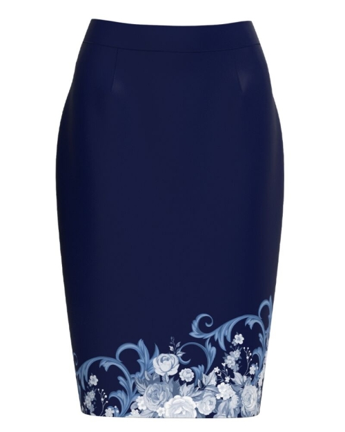Fusta conica bleumarin imprimata cu model Floral CMD3023