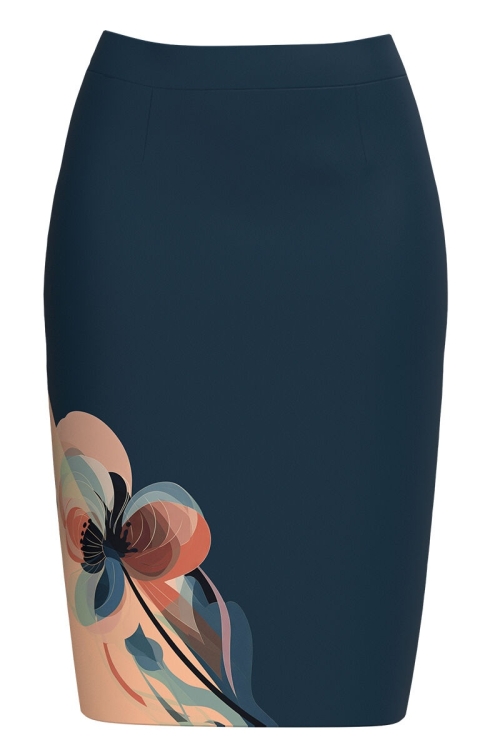 Fusta conica bleumarin imprimata cu model floral Peach Fuzz CMD5035 - Img 2