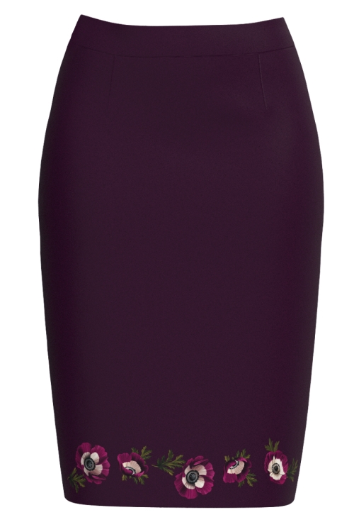 Fusta conica bordo imprimata cu model floral Anemone