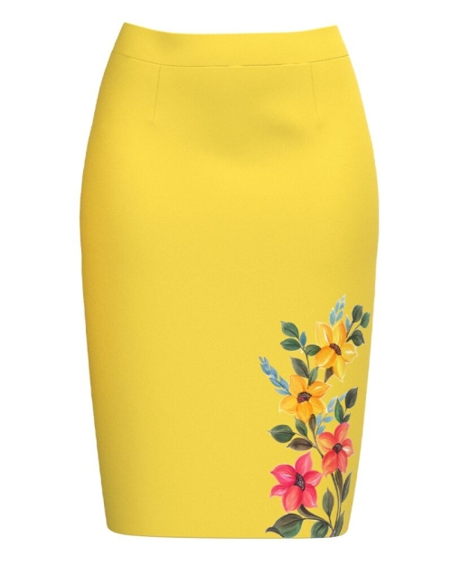 Fusta conica galbena imprimata cu model Floral CMD3033