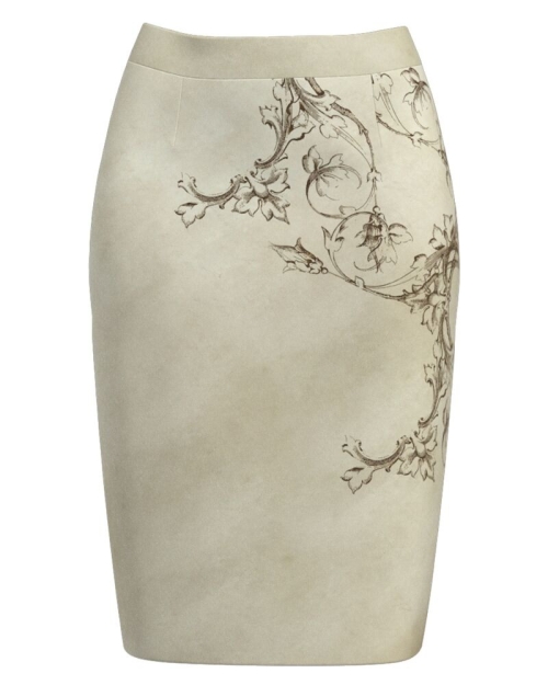Fusta conica groasa bej imprimata cu model floral CMD3269
